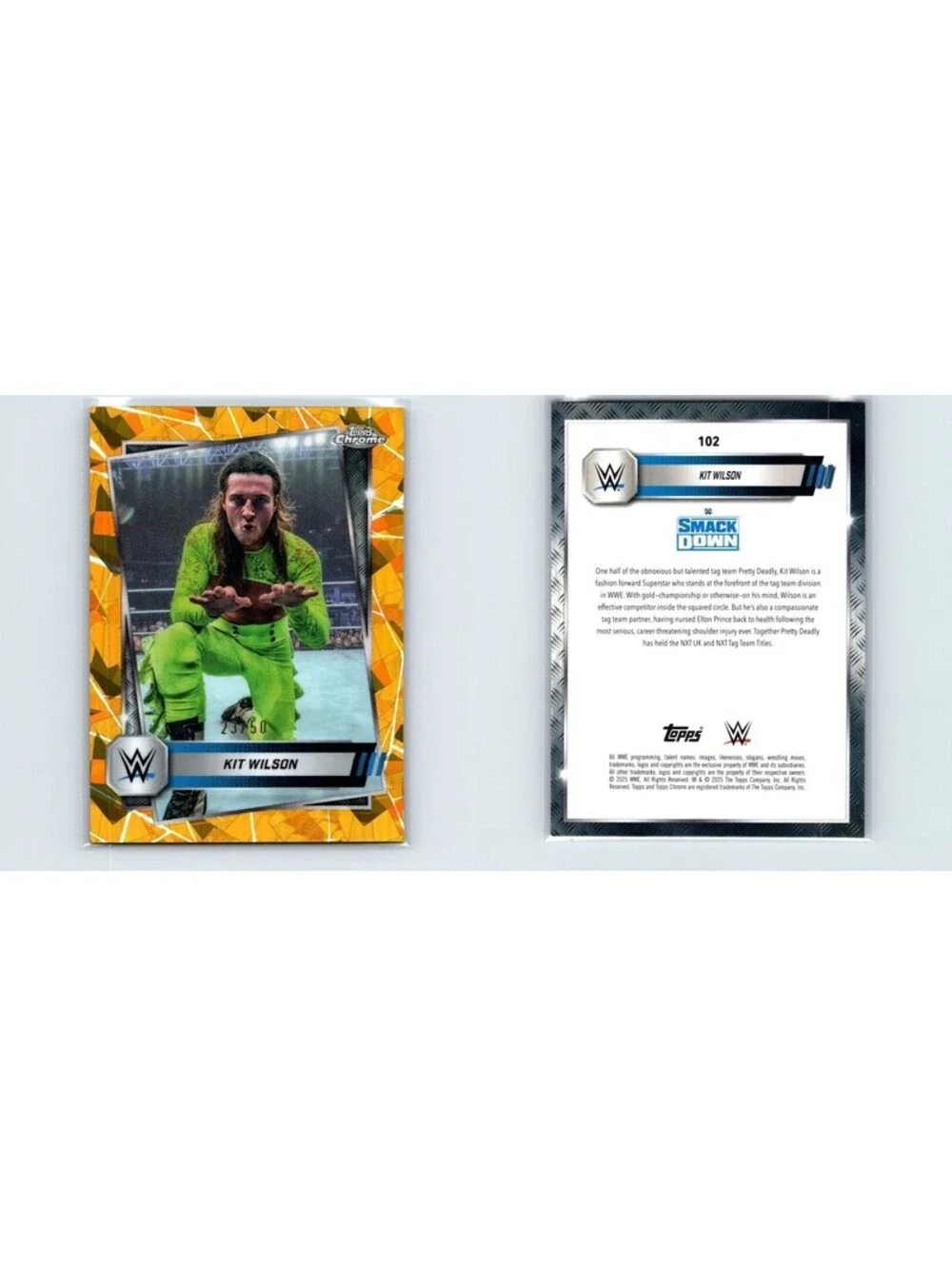 2025 Topps Chrome WWE Sapphire Kit Wilson #102 Gold Refractor #/50 SmackDown